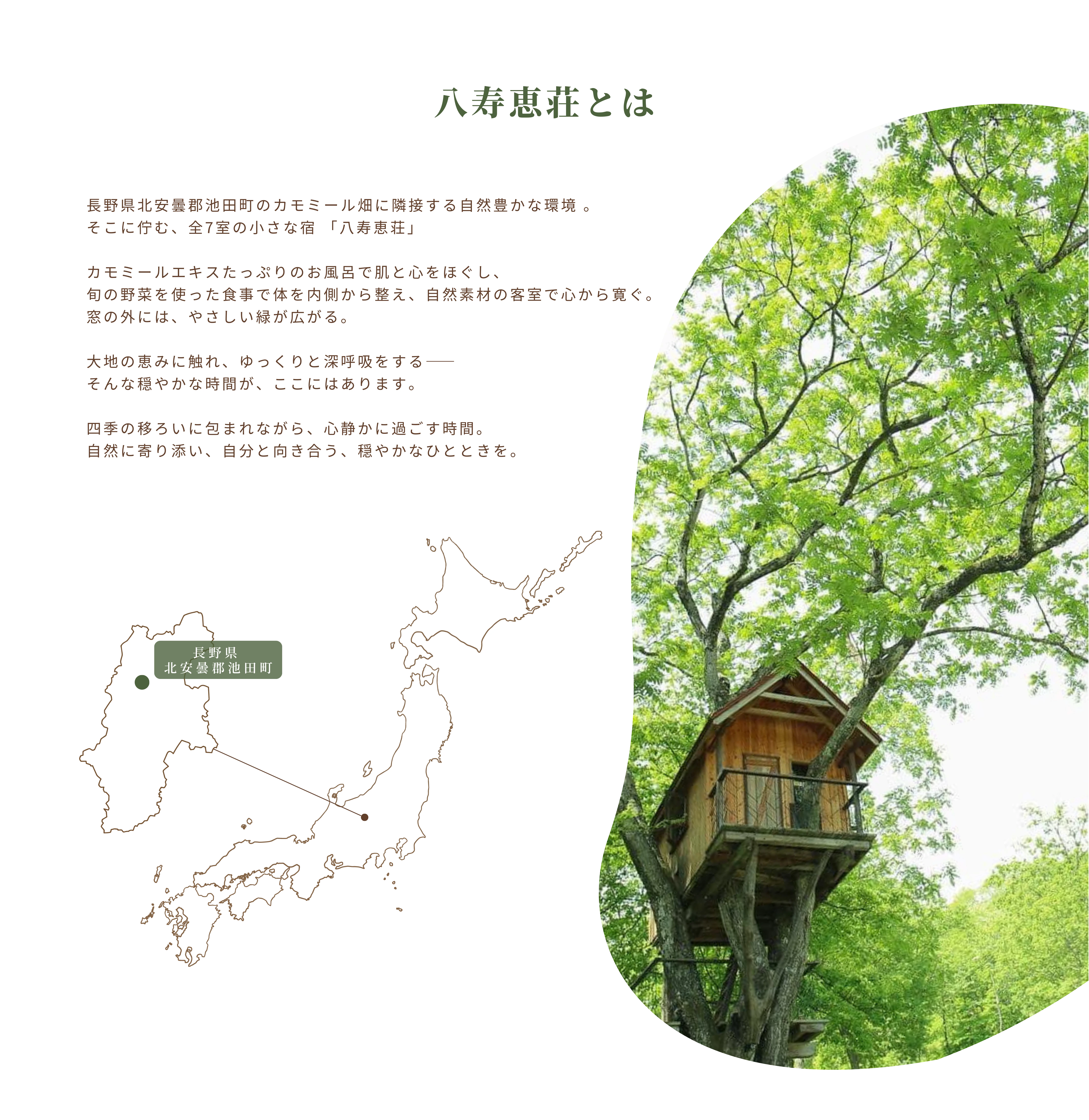 八寿恵荘の所在地マップとグリーンシーズンの写真