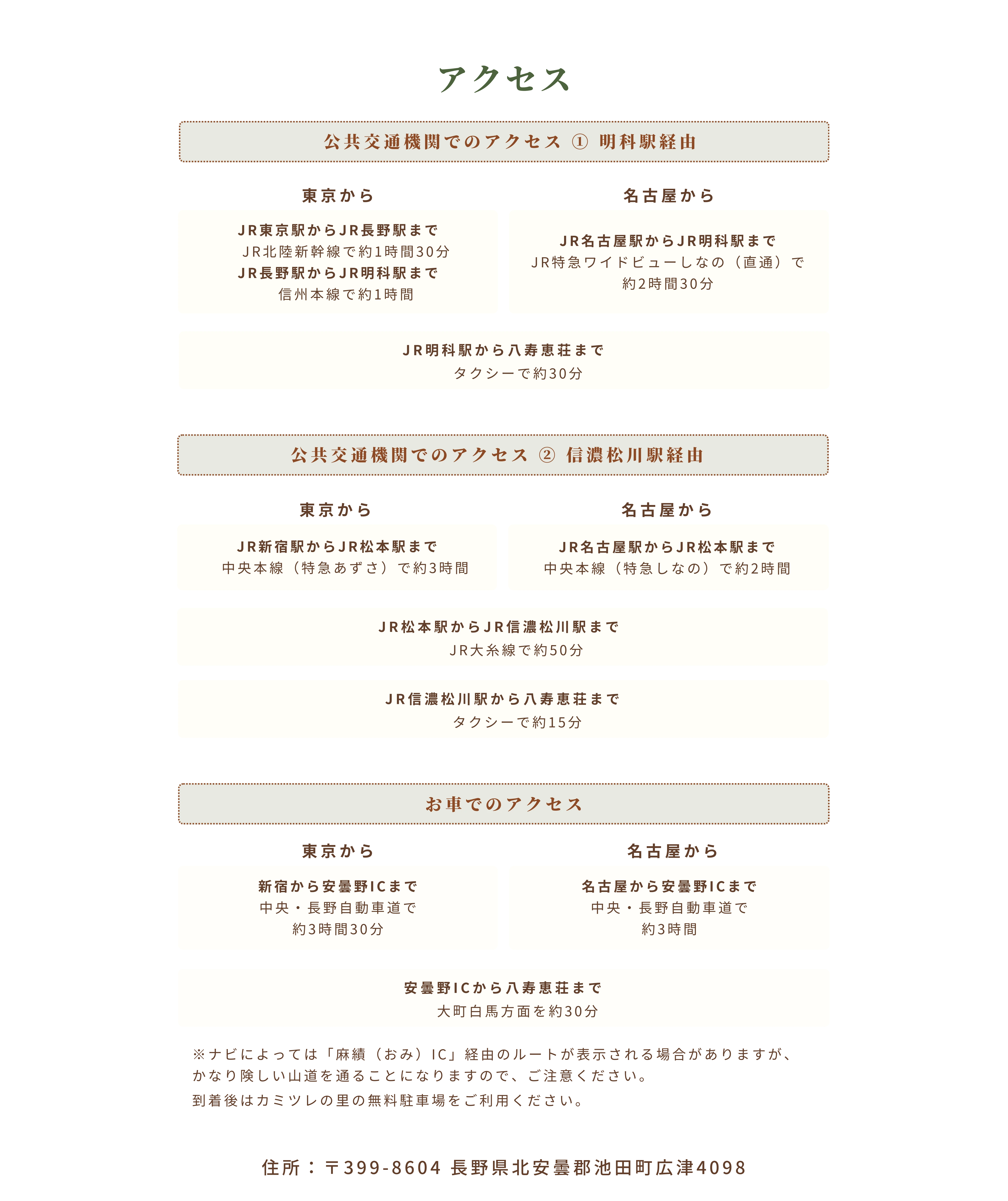 八寿恵荘へのアクセス