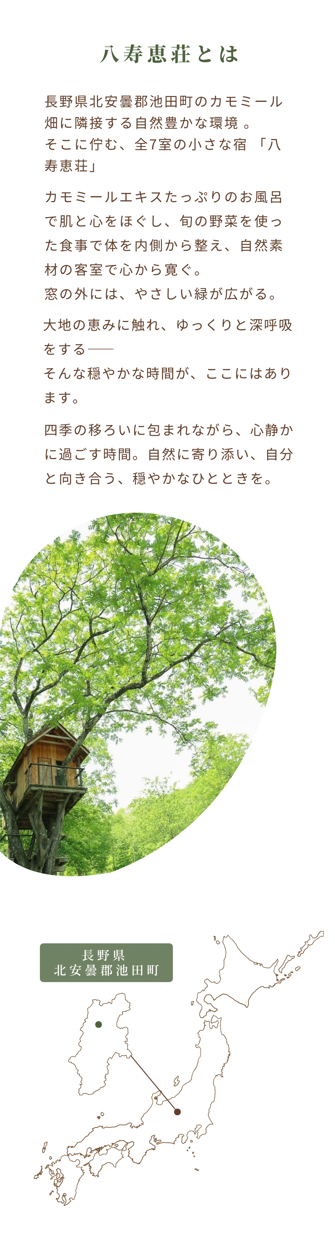 八寿恵荘の所在地マップとグリーンシーズンの写真